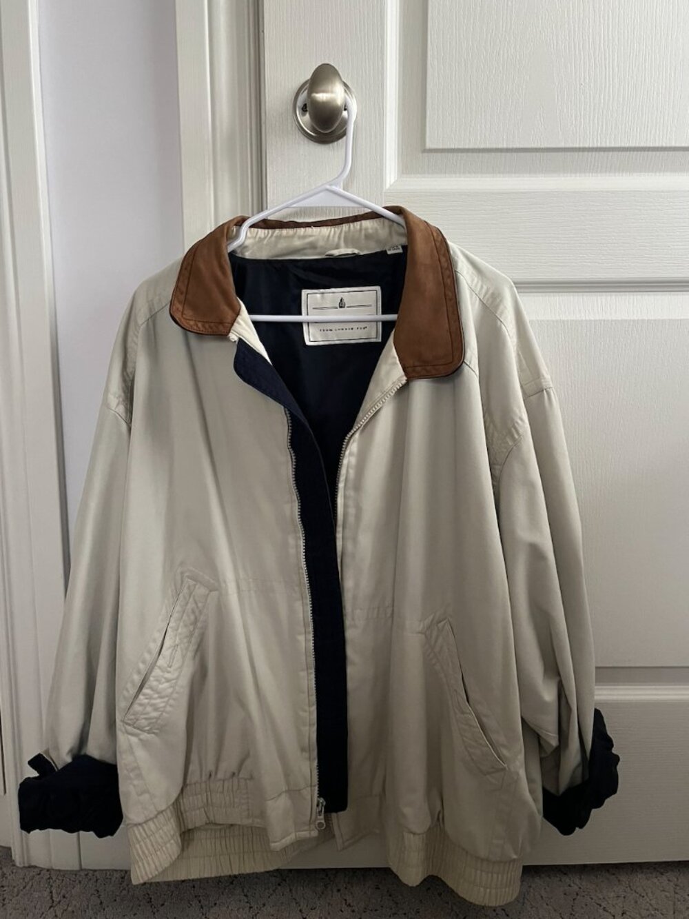 Vintage 90s Towne London Fog Harrington Jacket Cream Suede Collar Oversized SzXL